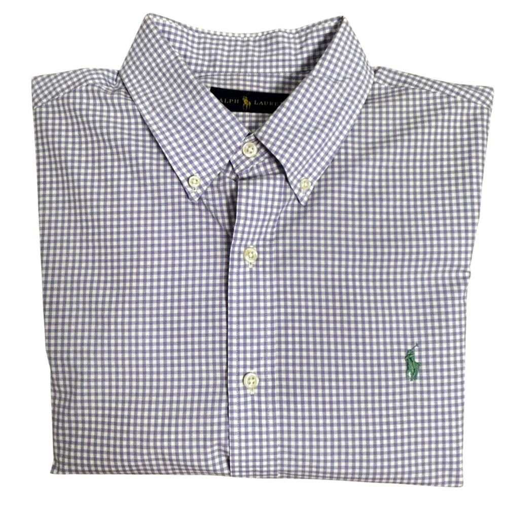 Ralph Lauren XL Men's Lavender Gingham Check Button Down Long Sleeve Shirt - Picture 3 of 9